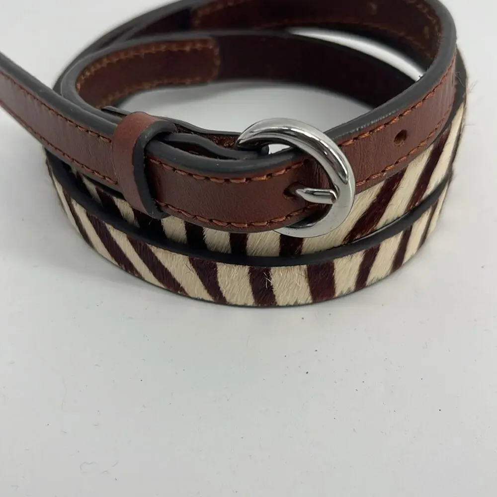 LOFT 100% leather calf hair zebra stripe thin belt sz XS